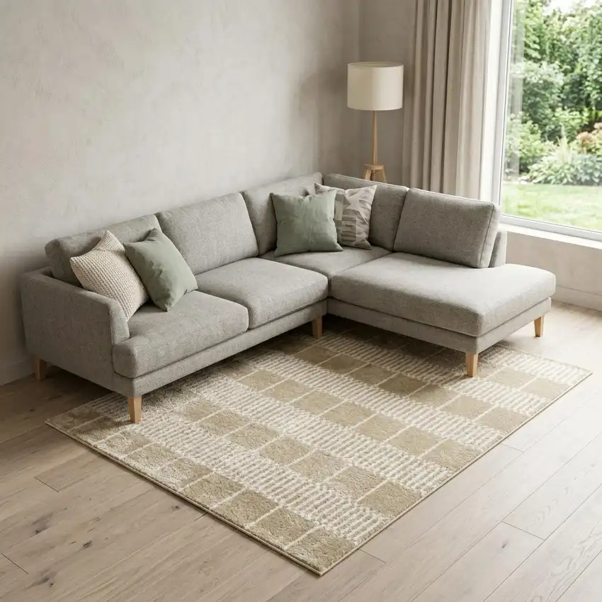 Beige And Ivory Geometric Area Rug Photo 1