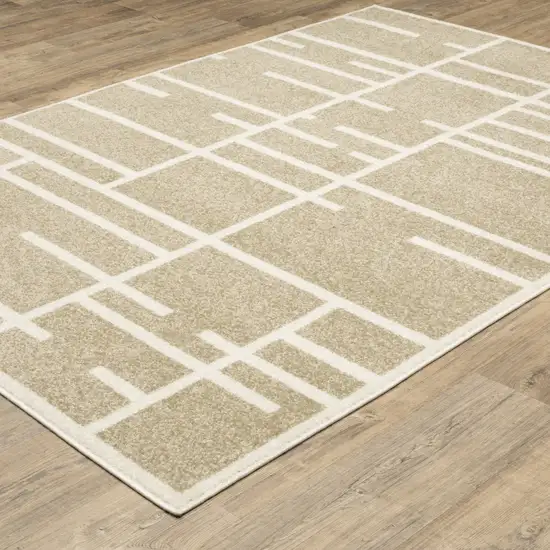 Beige And Ivory Geometric Area Rug Photo 6