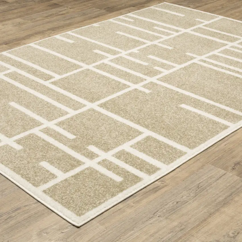 Beige And Ivory Geometric Area Rug Photo 6