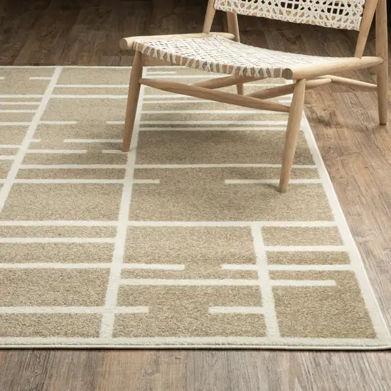 Beige And Ivory Geometric Area Rug Photo 4