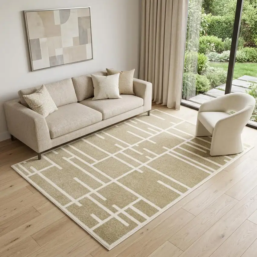 Beige And Ivory Geometric Area Rug Photo 1