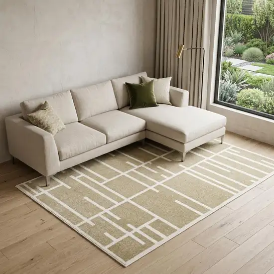 Beige And Ivory Geometric Area Rug Photo 1