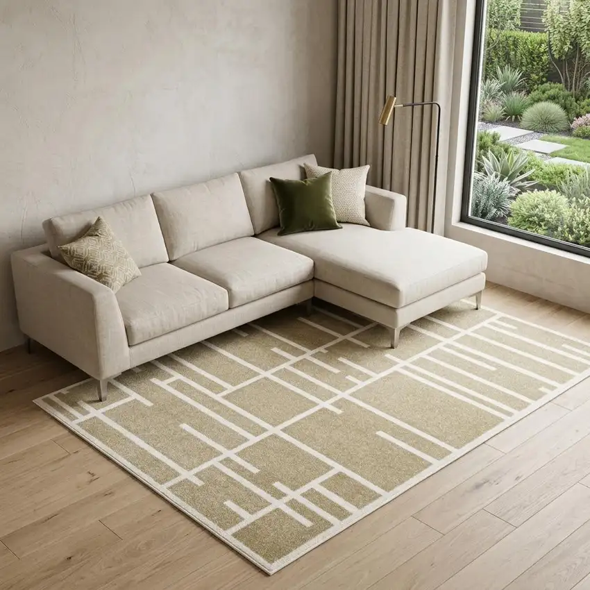 Beige And Ivory Geometric Area Rug Photo 1
