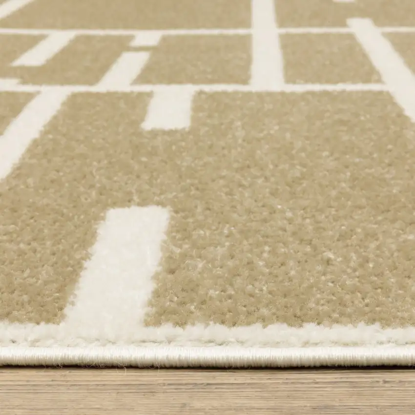 Beige And Ivory Geometric Area Rug Photo 7