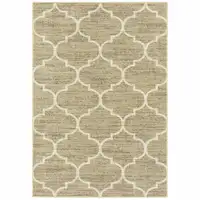 Photo of Beige And Ivory Geometric Power Loom Stain Resistant Area Rug