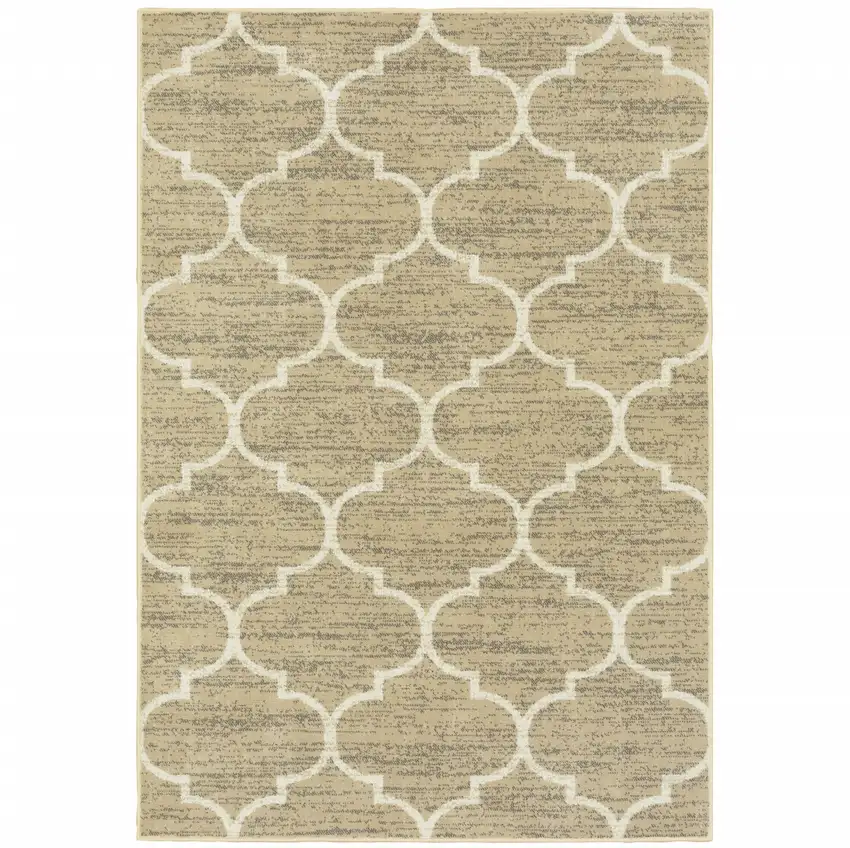 Beige And Ivory Geometric Power Loom Stain Resistant Area Rug Photo 1
