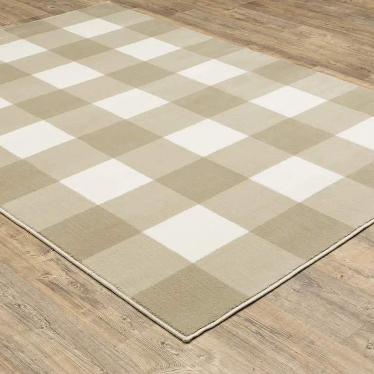 Beige And Ivory Geometric Power Loom Stain Resistant Area Rug Photo 3