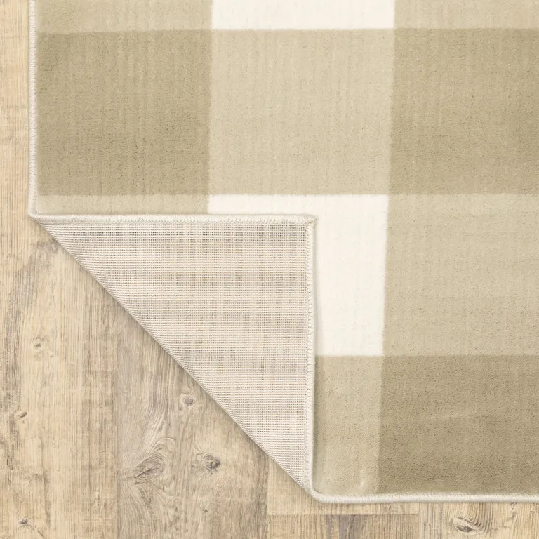 Beige And Ivory Geometric Power Loom Stain Resistant Area Rug Photo 4
