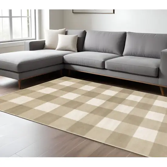 Beige And Ivory Geometric Area Rug Photo 1