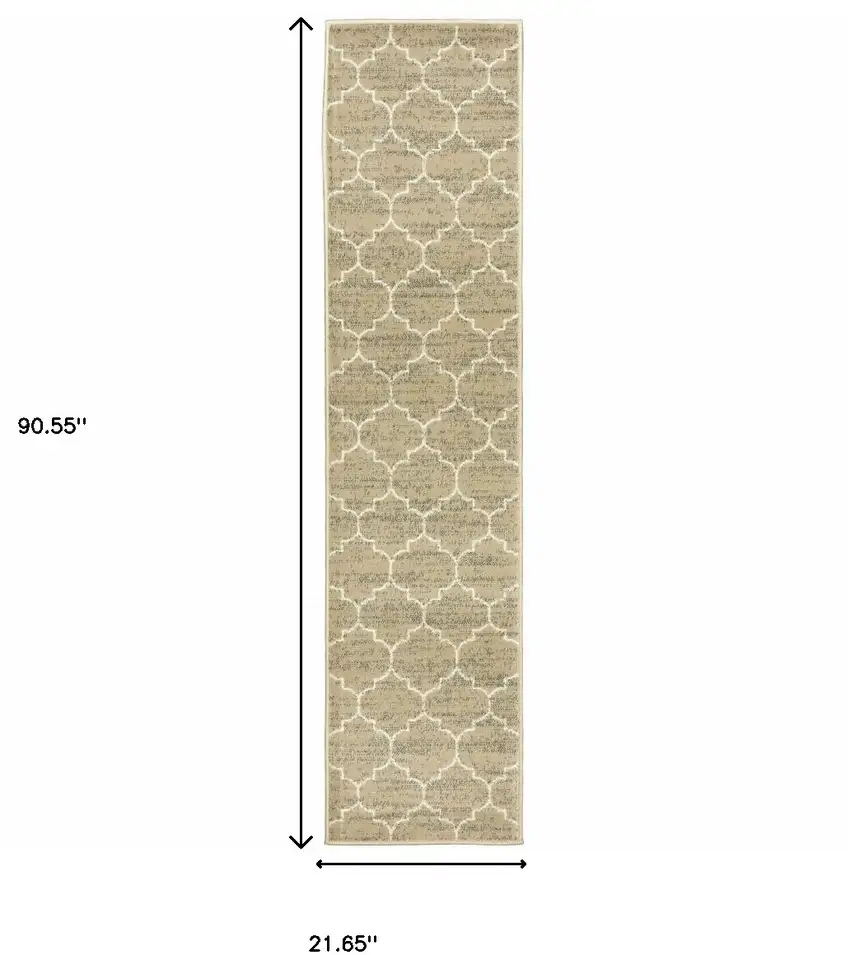 Beige And Ivory Geometric Power Loom Stain Resistant Runner Rug Photo 10