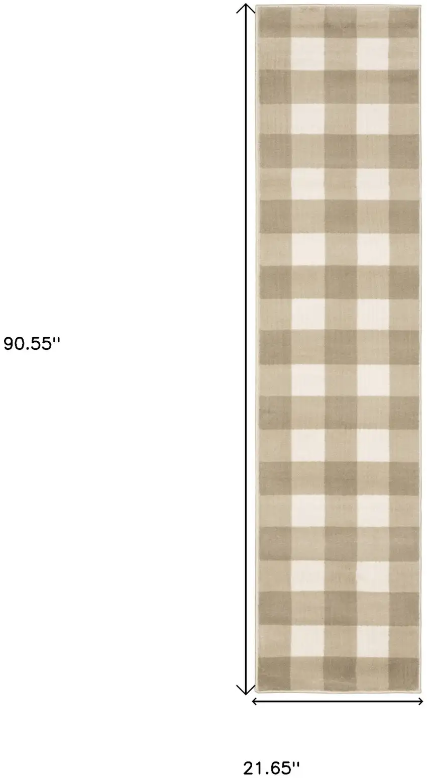 Beige And Ivory Geometric Power Loom Stain Resistant Runner Rug Photo 10