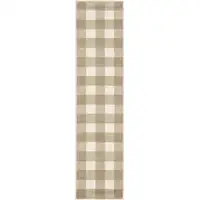 Photo of Beige And Ivory Geometric Power Loom Stain Resistant Runner Rug