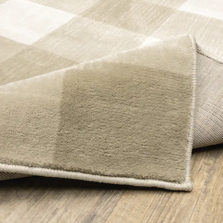 Beige And Ivory Geometric Power Loom Stain Resistant Runner Rug Photo 8
