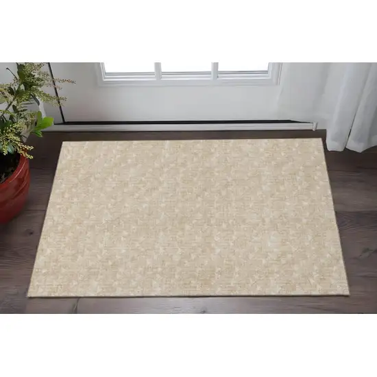 Beige And Ivory Geometric Washable Area Rug With UV Protection Photo 2
