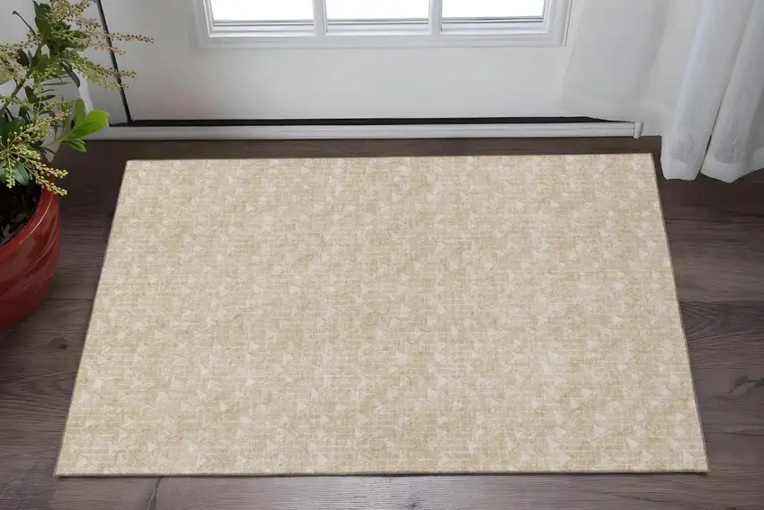 Beige And Ivory Geometric Washable Area Rug With UV Protection Photo 2