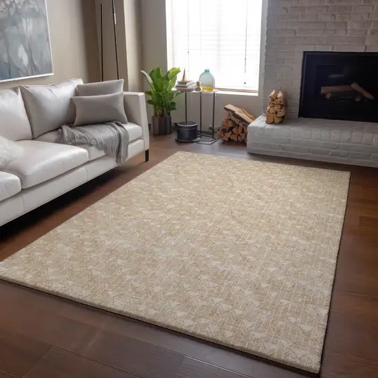 Beige And Ivory Geometric Washable Area Rug With UV Protection Photo 6