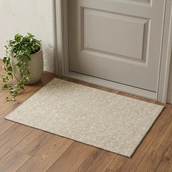 Beige And Ivory Geometric Washable Area Rug With UV Protection Photo 1