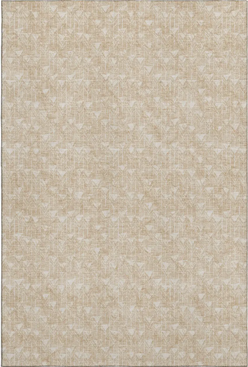 Beige And Ivory Geometric Washable Area Rug With UV Protection Photo 1