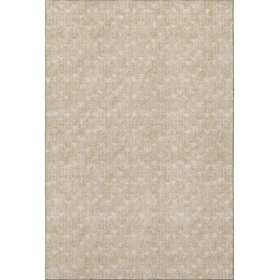 Beige And Ivory Geometric Washable Area Rug With UV Protection Photo 4