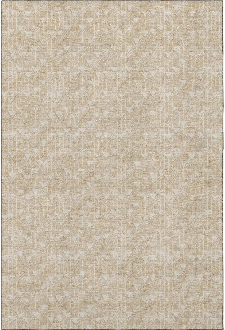Beige And Ivory Geometric Washable Area Rug With UV Protection Photo 4