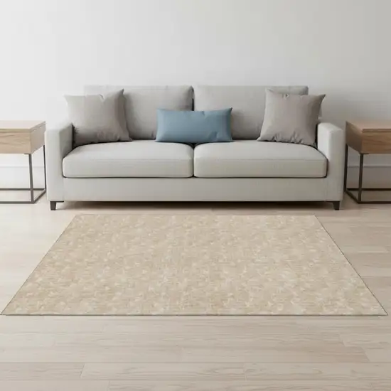 Beige And Ivory Geometric Washable Area Rug With UV Protection Photo 1