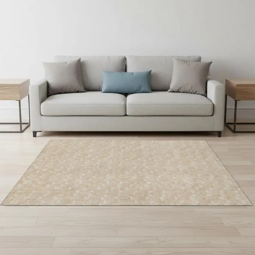 Beige And Ivory Geometric Washable Area Rug With UV Protection Photo 1