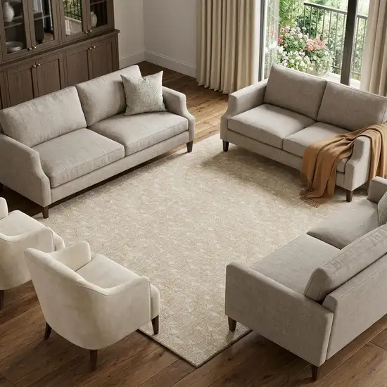 Beige And Ivory Geometric Washable Area Rug With UV Protection Photo 1