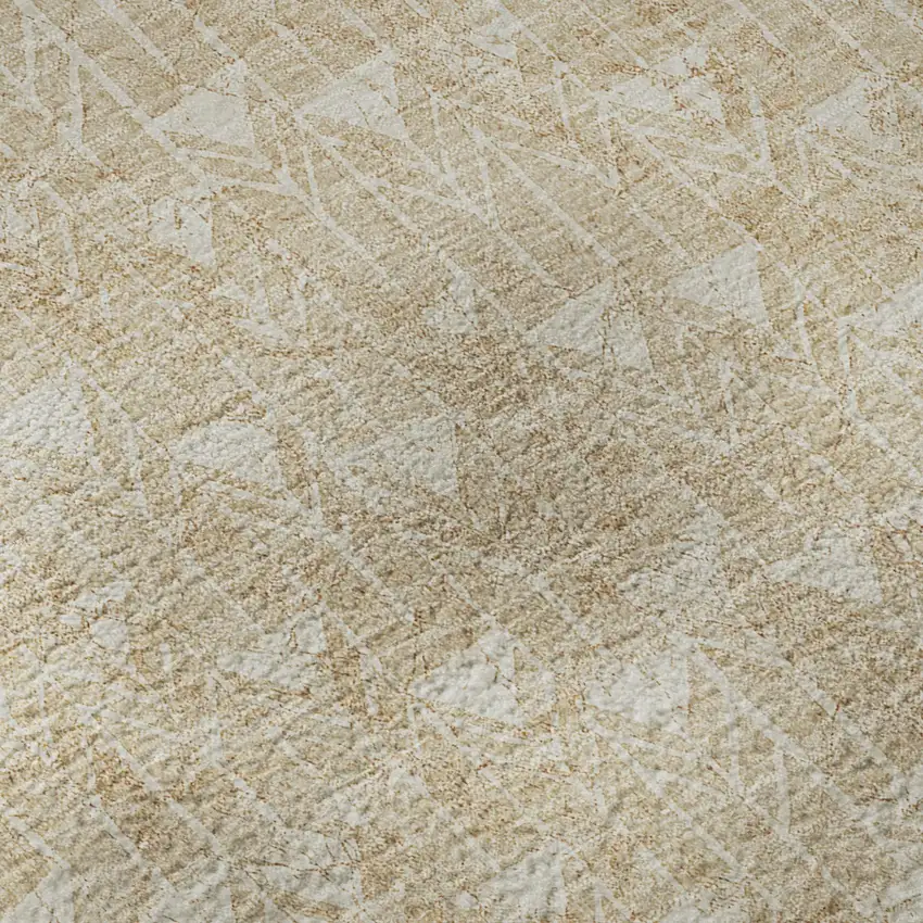 Beige And Ivory Geometric Washable Area Rug With UV Protection Photo 8