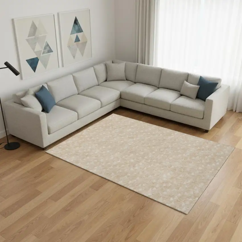 Beige And Ivory Geometric Washable Area Rug With UV Protection Photo 1