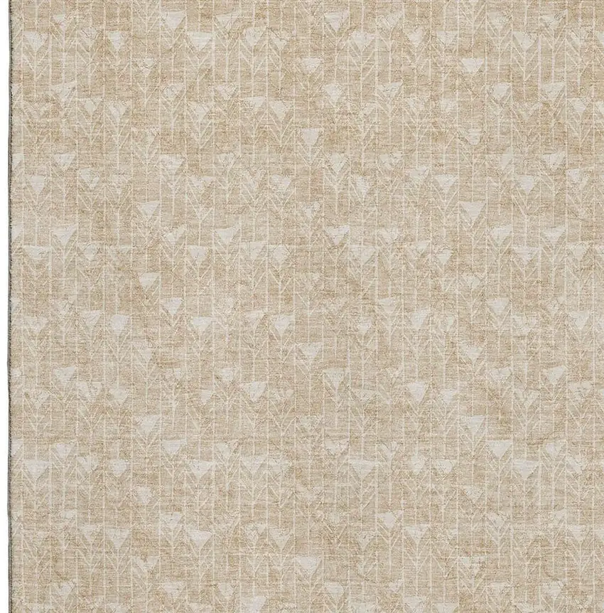 Beige And Ivory Geometric Washable Area Rug With UV Protection Photo 3