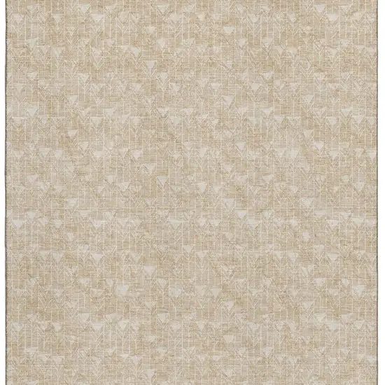 Beige And Ivory Geometric Washable Area Rug With UV Protection Photo 4