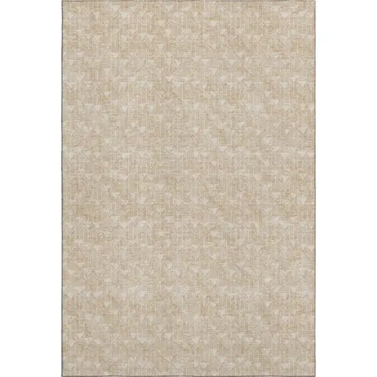 Beige And Ivory Geometric Washable Area Rug With UV Protection Photo 1