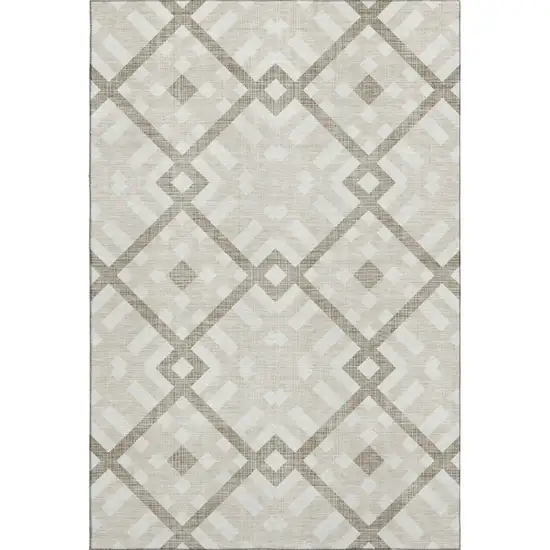 Beige And Ivory Geometric Washable Area Rug With UV Protection Photo 1