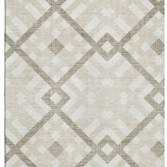 Beige And Ivory Geometric Washable Area Rug With UV Protection Photo 2