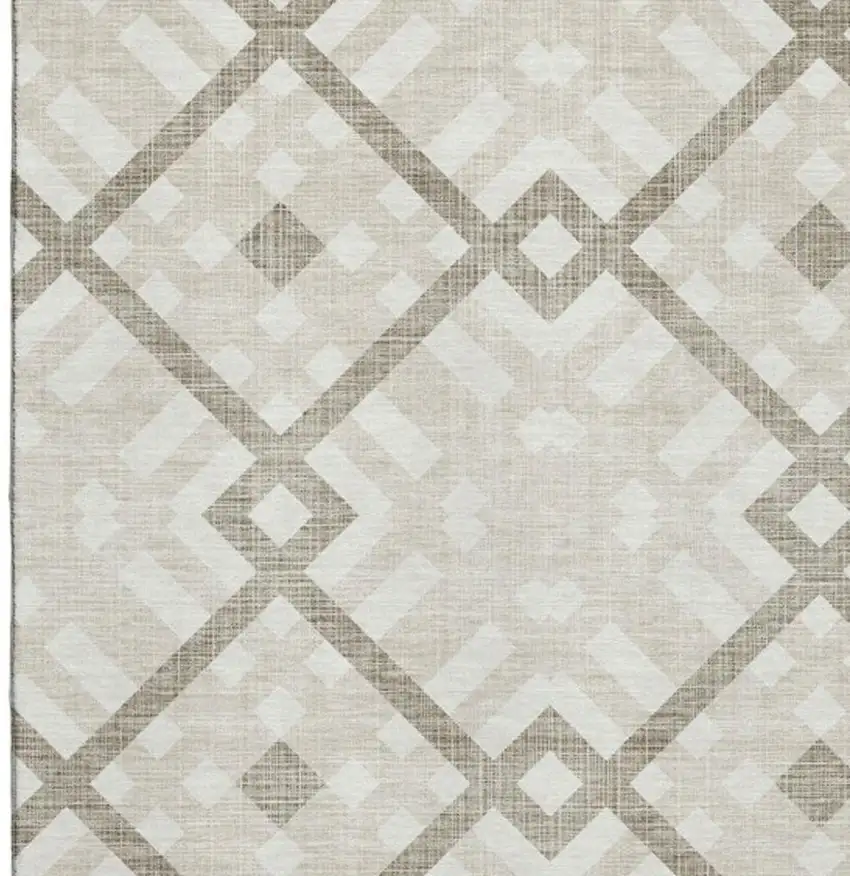 Beige And Ivory Geometric Washable Area Rug With UV Protection Photo 2