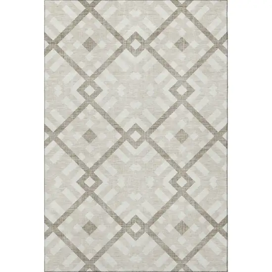 Beige And Ivory Geometric Washable Area Rug With UV Protection Photo 3