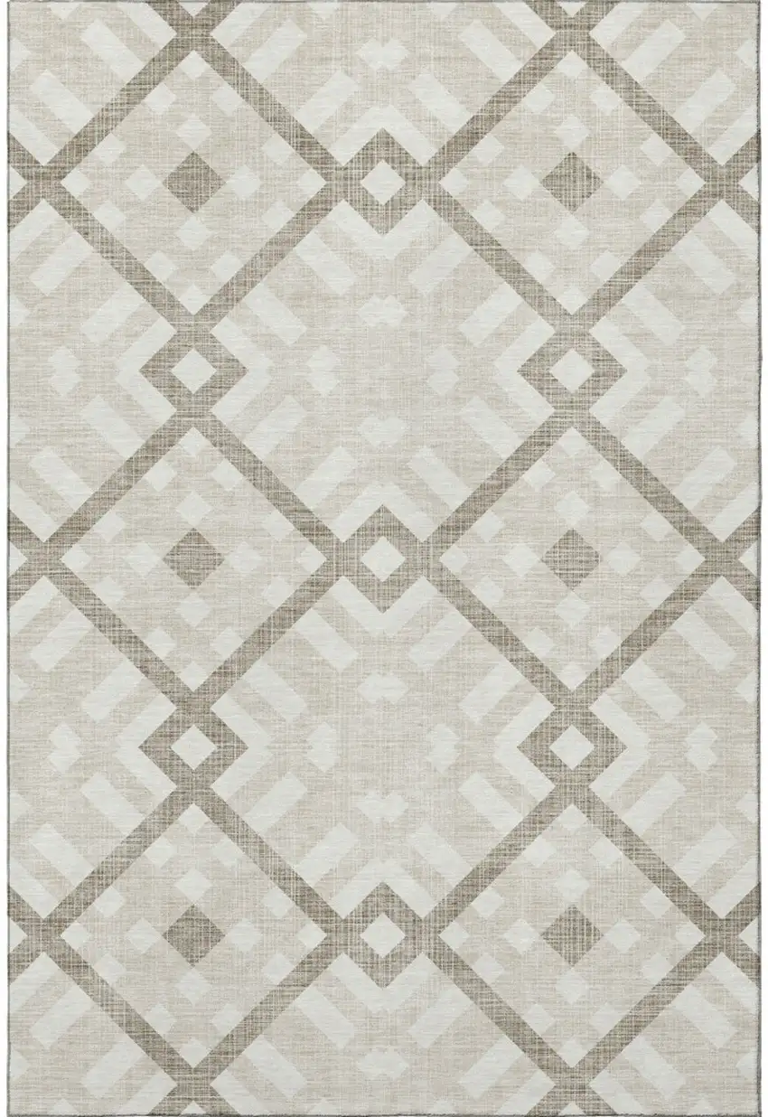 Beige And Ivory Geometric Washable Area Rug With UV Protection Photo 3