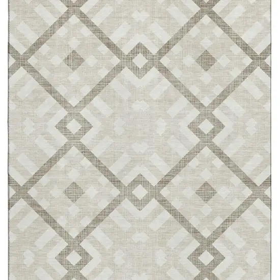 Beige And Ivory Geometric Washable Area Rug With UV Protection Photo 2