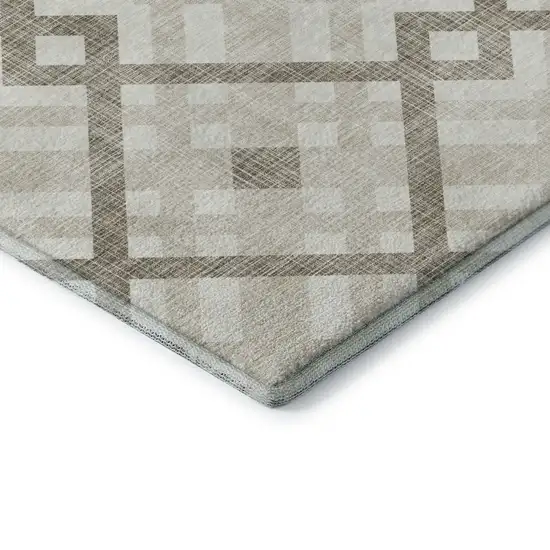Beige And Ivory Geometric Washable Area Rug With UV Protection Photo 7