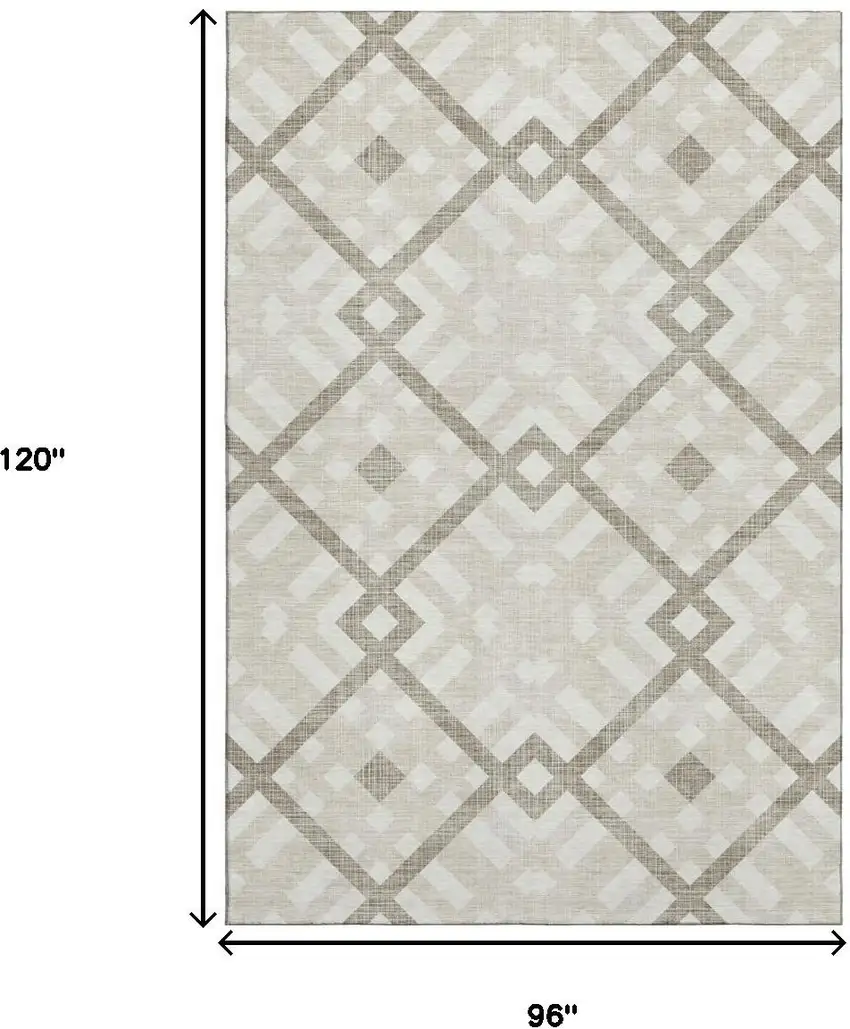 Beige And Ivory Geometric Washable Area Rug With UV Protection Photo 3