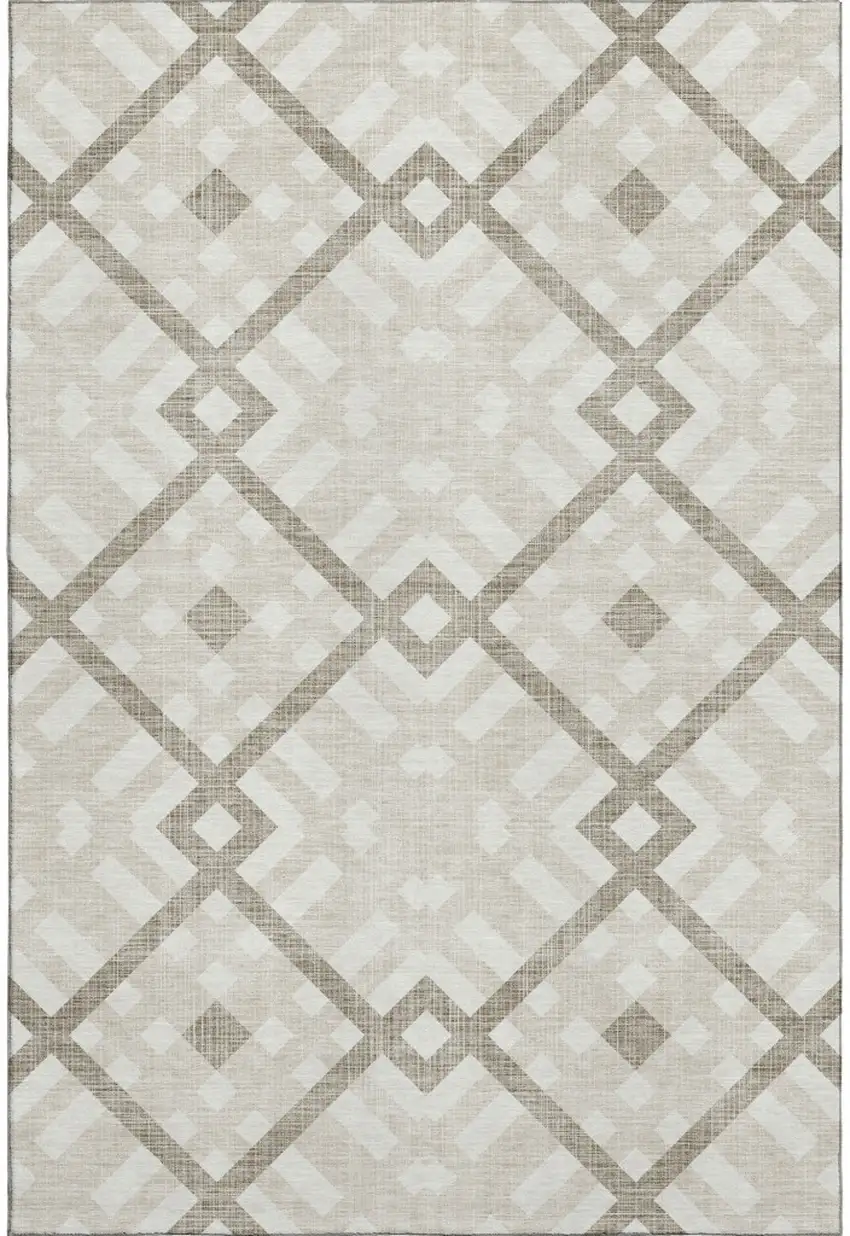 Beige And Ivory Geometric Washable Area Rug With UV Protection Photo 1