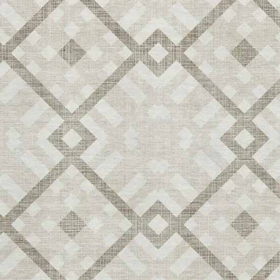 Beige And Ivory Geometric Washable Area Rug With UV Protection Photo 2