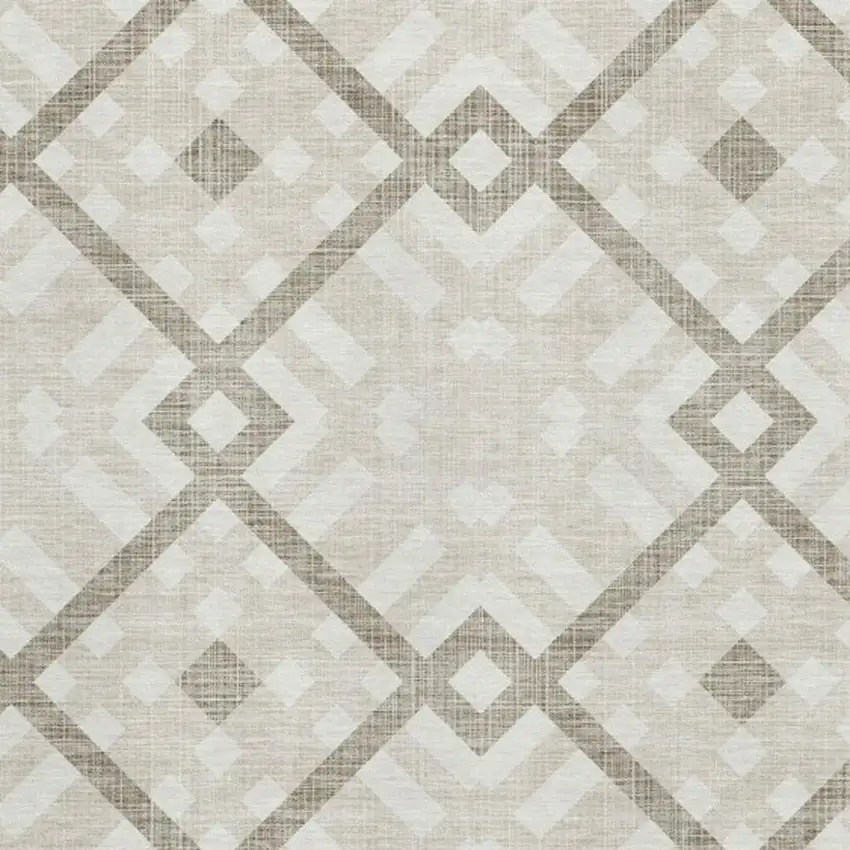 Beige And Ivory Geometric Washable Area Rug With UV Protection Photo 2