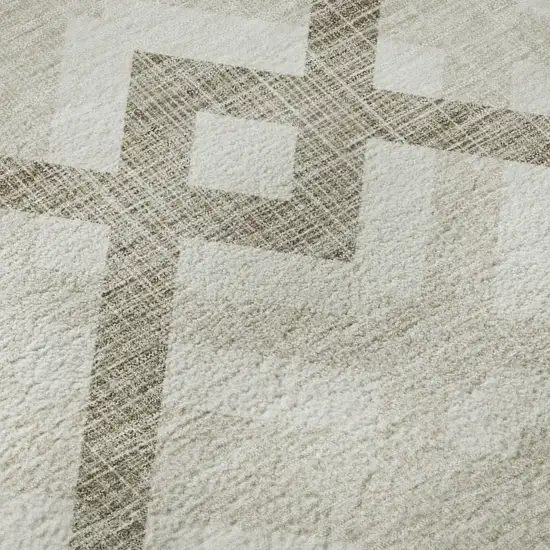 Beige And Ivory Geometric Washable Area Rug With UV Protection Photo 9