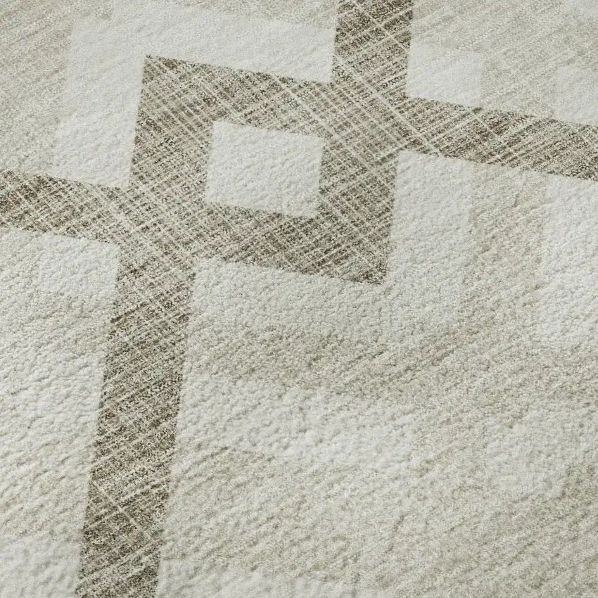 Beige And Ivory Geometric Washable Area Rug With UV Protection Photo 9