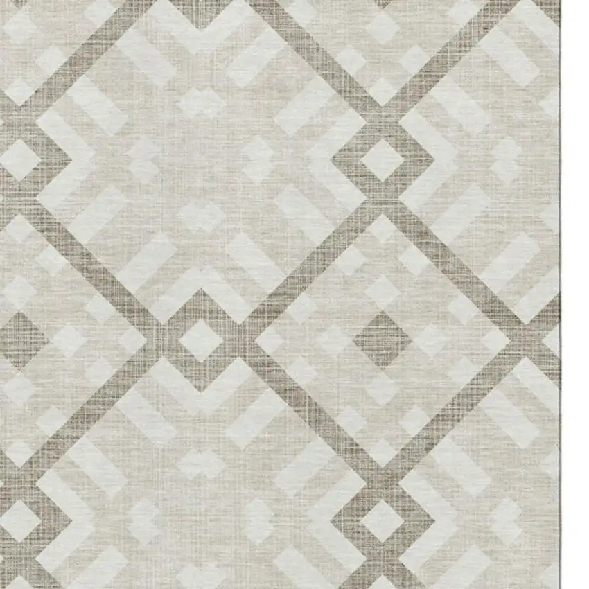 Beige And Ivory Geometric Washable Area Rug With UV Protection Photo 2