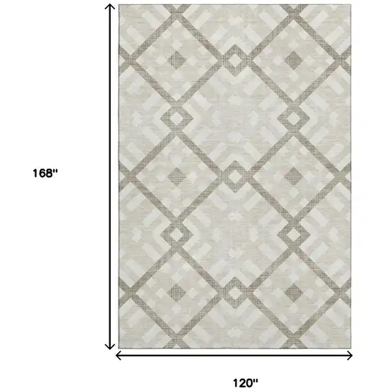 Beige And Ivory Geometric Washable Area Rug With UV Protection Photo 3