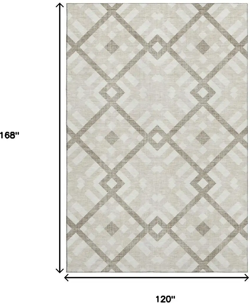 Beige And Ivory Geometric Washable Area Rug With UV Protection Photo 3