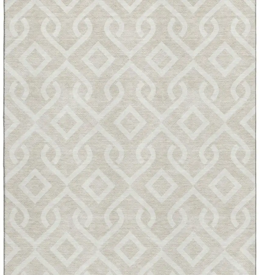 Beige And Ivory Geometric Washable Area Rug With UV Protection Photo 3