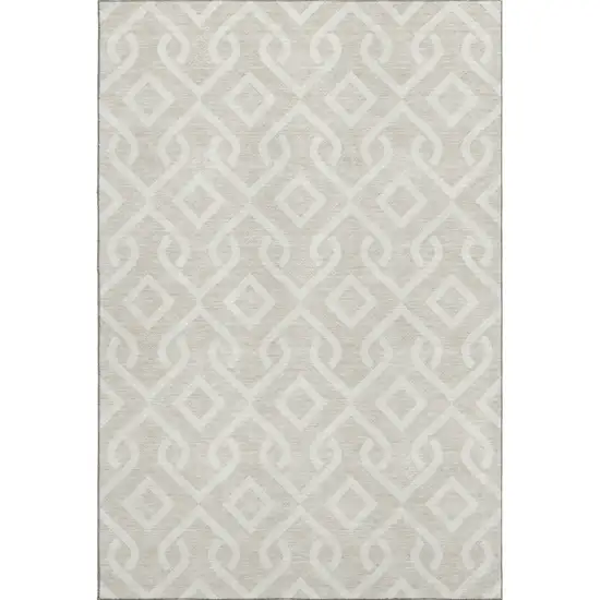 Beige And Ivory Geometric Washable Area Rug With UV Protection Photo 1